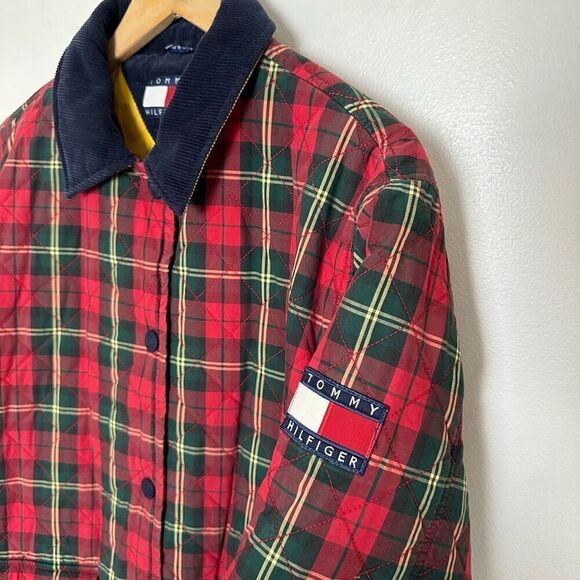 Tommy Hilfiger 1990’s Quilted Heritage Plaid Snap Button Down Corduroy Collar Ny - Picture 8 of 15